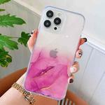 For iPhone 13 Pro Max Marble Pattern Glittery Powder Shockproof TPU + Acrylic Protective Case with Detachable Buttons (Purple)