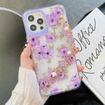 For iPhone 12 Pro Max Flower Pattern + Bracelet TPU Phone Protective Case(Purple Small Flower)