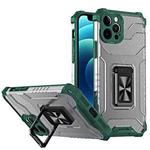 Armor Clear PC + TPU Shockproof Case with Metal Ring Holder For iPhone 12 Pro(Dark Green Transparent Grey)