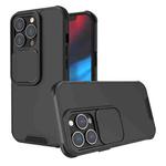 For iPhone 13 Up and Down Sliding Camera Cover Design Shockproof TPU + PC Protective Case(Black)
