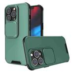 For iPhone 13 Up and Down Sliding Camera Cover Design Shockproof TPU + PC Protective Case(Dark Green)