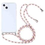 For iPhone 13 Four-corner Shockproof Transparent TPU Protective Case with Lanyard(Colorful Pink)