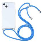 For iPhone 13 Four-corner Shockproof Transparent TPU Protective Case with Lanyard(Blue)