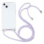 For iPhone 13 Four-corner Shockproof Transparent TPU Protective Case with Lanyard(Light Purple)