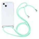 For iPhone 13 Four-corner Shockproof Transparent TPU Protective Case with Lanyard(Mint Green)