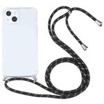 For iPhone 13 Four-corner Shockproof Transparent TPU Protective Case with Lanyard(Black Gold)