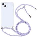 For iPhone 13 Four-corner Shockproof Transparent TPU Protective Case with Lanyard(Purple Blue)