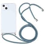 For iPhone 13 Four-corner Shockproof Transparent TPU Protective Case with Lanyard(Green White)