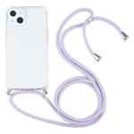 For iPhone 13 mini Four-corner Shockproof Transparent TPU Protective Case with Lanyard (Light Purple)