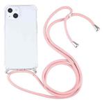 For iPhone 13 mini Four-corner Shockproof Transparent TPU Protective Case with Lanyard (Pink)