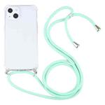For iPhone 13 mini Four-corner Shockproof Transparent TPU Protective Case with Lanyard (Mint Green)