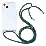 For iPhone 13 mini Four-corner Shockproof Transparent TPU Protective Case with Lanyard (Dark Green)