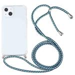 For iPhone 13 mini Four-corner Shockproof Transparent TPU Protective Case with Lanyard (Green White)