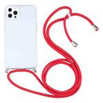 For iPhone 13 Pro Four-corner Shockproof Transparent TPU Protective Case with Lanyard (Red)