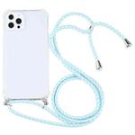 For iPhone 13 Pro Four-corner Shockproof Transparent TPU Protective Case with Lanyard (Mint Green White)