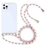 For iPhone 13 Pro Four-corner Shockproof Transparent TPU Protective Case with Lanyard (Colorful Pink)