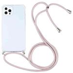 For iPhone 13 Pro Four-corner Shockproof Transparent TPU Protective Case with Lanyard (Light Pink)