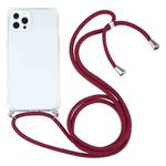 For iPhone 13 Pro Four-corner Shockproof Transparent TPU Protective Case with Lanyard (Wine Red)