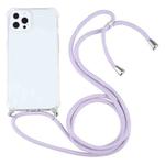 For iPhone 13 Pro Four-corner Shockproof Transparent TPU Protective Case with Lanyard (Light Purple)
