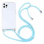 For iPhone 13 Pro Four-corner Shockproof Transparent TPU Protective Case with Lanyard (Lake Blue)