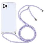 For iPhone 13 Pro Four-corner Shockproof Transparent TPU Protective Case with Lanyard (Purple Blue)