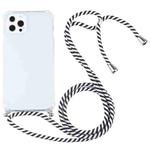 For iPhone 13 Pro Four-corner Shockproof Transparent TPU Protective Case with Lanyard (Black White)