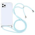 For iPhone 13 Pro Max Four-corner Shockproof Transparent TPU Protective Case with Lanyard (Mint Green White)