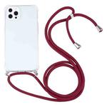 For iPhone 13 Pro Max Four-corner Shockproof Transparent TPU Protective Case with Lanyard (Wine Red)