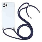 For iPhone 13 Pro Max Four-corner Shockproof Transparent TPU Protective Case with Lanyard (Dark Blue)