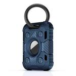 Tank Armor Anti-scratch Shockproof Carbon Fiber TPU Protective Cover Case with Keychain Ring Loop For AirTag(Dark Blue)