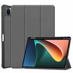 For Xiaomi Pad 5 / 5 Pro Custer Texture Horizontal Flip Leather Case with Three-folding Holder & Sleep / Wake-up Function(Grey)
