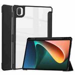 For Xiaomi Pad 5 / 5 Pro Three-fold Transparent TPU Horizontal Flip Leather Case with Pen Slot & Three-fold Holder & Sleep / Wake-up Function(Black)