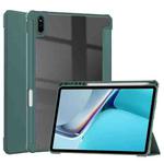 For Huawei MatePad 11 2021 Three-fold Transparent TPU Horizontal Flip Leather Case with Pen Slot & Three-fold Holder & Sleep / Wake-up Function(Dark Green)