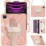 For iPad Pro 12.9 2022 / 2021/ 2020 / 2018  Silicone + PC Protective Tablet Case with Holder & Shoulder Strap(Rose Gold)