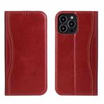 For iPhone 13 Genuine Leather Horizontal Flip Leather Case with Holder & Card Slots & Wallet(Wine Red)