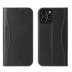 For iPhone 13 Pro Max Genuine Leather Horizontal Flip Leather Case with Holder & Card Slots & Wallet (Black)