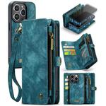 For iPhone 13 Pro Max CaseMe-008 Detachable Multifunctional Horizontal Flip Leather Case with Card Slot & Holder & Zipper Wallet & Photo Frame (Blue)