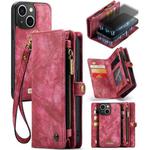 For iPhone 13 CaseMe-008 Detachable Multifunctional Horizontal Flip Leather Case with Card Slot & Holder & Zipper Wallet & Photo Frame(Red)