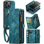 For iPhone 13 CaseMe-008 Detachable Multifunctional Horizontal Flip Leather Case with Card Slot & Holder & Zipper Wallet & Photo Frame(Blue)