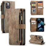 For iPhone 13 CaseMe-C30 PU + TPU Multifunctional Horizontal Flip Leather Case with Holder & Card Slot & Wallet & Zipper Pocket(Brown)