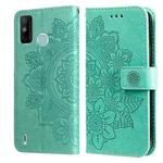 7-petal Flowers Embossing Pattern Horizontal Flip PU Leather Case with Holder & Card Slots & Wallet & Photo Frame For Tecno Spark 6 Go(Green)