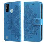 7-petal Flowers Embossing Pattern Horizontal Flip PU Leather Case with Holder & Card Slots & Wallet & Photo Frame For Tecno Spark 6 Go(Blue)