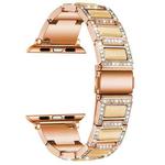 Three-beads Diamond + Gemstone Watch Band For Apple Watch Series 8&7 41mm / SE 2&6&SE&5&4 40mm / 3&2&1 38mm(Rose Gold White)