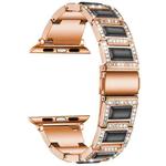 Three-beads Diamond + Gemstone Watch Band For Apple Watch Series 8&7 41mm / SE 2&6&SE&5&4 40mm / 3&2&1 38mm(Rose Gold Black)