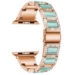 Three-beads Diamond + Gemstone Watch Band For Apple Watch Series 8&7 41mm / SE 2&6&SE&5&4 40mm / 3&2&1 38mm(Rose Gold Blue)