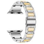 Three-beads Diamond + Gemstone Watch Band For Apple Watch Series 8&7 41mm / SE 2&6&SE&5&4 40mm / 3&2&1 38mm(Silver White)