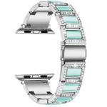 Three-beads Diamond + Gemstone Watch Band For Apple Watch Series 8&7 41mm / SE 2&6&SE&5&4 40mm / 3&2&1 38mm(Silver Blue)