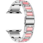 Three-beads Diamond + Gemstone Watch Band For Apple Watch Ultra 49mm / Series 8&7 45mm / SE 2&6&SE&5&4 44mm / 3&2&1 42mm(Silver Pink)