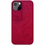 NILLKIN QIN Series Pro Sliding Camera Cover Design Crazy Horse Texture Horizontal Flip Leather Case with Card Slot For iPhone 13(Red)