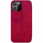 For iPhone 13 Pro NILLKIN QIN Series Pro Sliding Camera Cover Design Crazy Horse Texture Horizontal Flip Leather Case with Card Slot (Red)